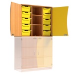Wellentüren-Aufsatzschrank, 91 cm hoch, 105x50 cm (B/T), Tür rechts gelb, 